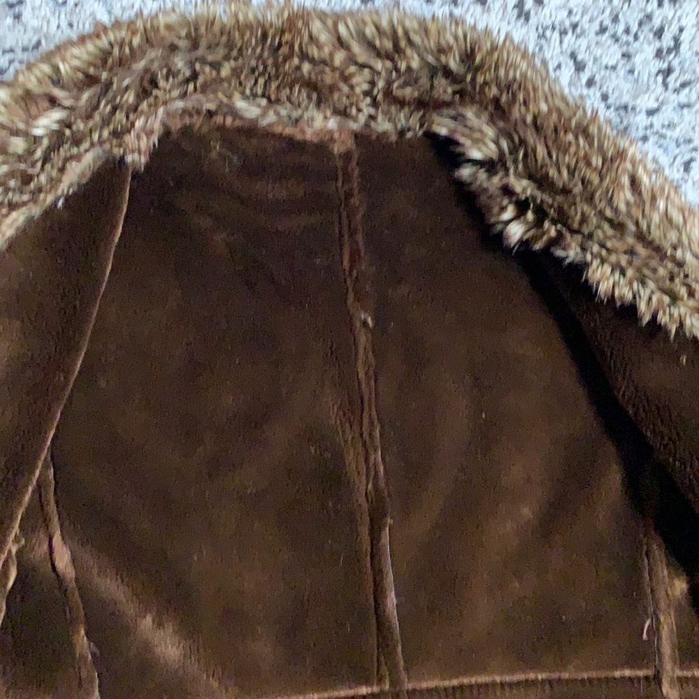 Marvin Richards Vintage Brown Leather Lined Fur Trim Long Coat XL - Picture 9 of 13